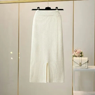 50-60-70 CM Modne korejske pletene ženske suknje jesen-zima Elastične ženske suknje visokog struka podijeljenog A-kroja Seksi ženske rebraste suknje
