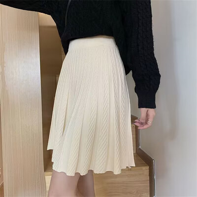 Fuste plisate tricotate Femei deasupra genunchiului Solid Casual Toamna Design All-match College Jupe Femme Stil coreean Talie înaltă Elegant