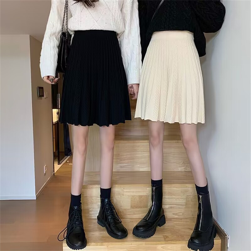 Fuste plisate tricotate Femei deasupra genunchiului Solid Casual Toamna Design All-match College Jupe Femme Stil coreean Talie înaltă Elegant