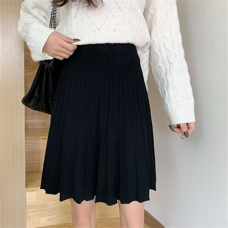 Fuste plisate tricotate Femei deasupra genunchiului Solid Casual Toamna Design All-match College Jupe Femme Stil coreean Talie înaltă Elegant