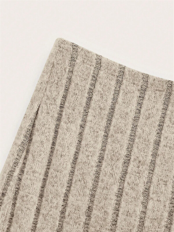 Fusta creion din tricot cu nervuri, ocazional, de culoare solidă, pentru femei, toamnă, primăvară, talie înaltă, elegantă, fustă lungă, slim fit, îmbrăcăminte de stradă