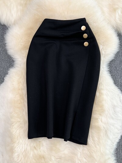 Fusta Midi Pelata Eleganta Femei 2024 Moda Vara Fuste Ocazional Lungime mijlocie OL Work Office