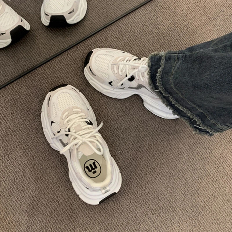 Ženske nove debele tenisice Ženske jesenske prozračne mrežaste cipele za slobodno vrijeme Tenisice Ženske tenisice s platformom Vulkanizirane cipele na vezanje