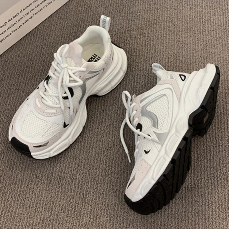 Ženske nove debele tenisice Ženske jesenske prozračne mrežaste cipele za slobodno vrijeme Tenisice Ženske tenisice s platformom Vulkanizirane cipele na vezanje