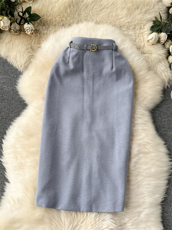 SINGREINY Temperament Ženska OL suknja Jednobojni pojas s patentnim zatvaračem Moda High Street korejskog stila Chic Basic Bodycon Slim Fit Suknja