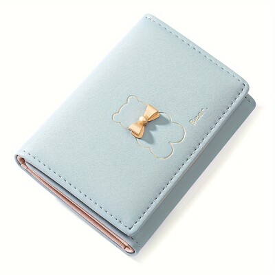 Mini kratki novčanik s uzorkom kawaii medvjeda, trostruka torbica za novčiće, jednobojni držač za kreditnu karticu