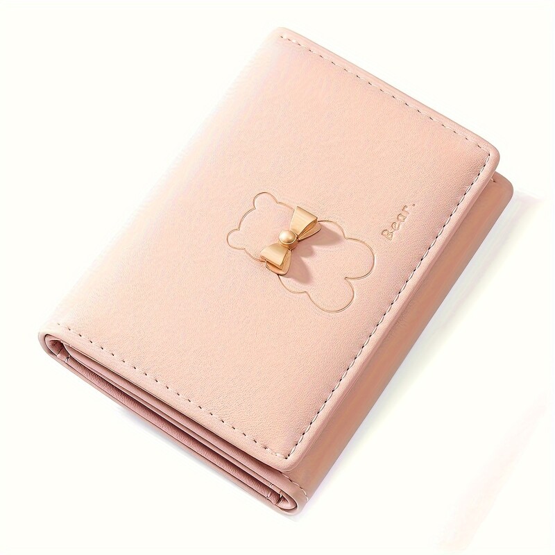 Mini kratki novčanik s uzorkom kawaii medvjeda, trostruka torbica za novčiće, jednobojni držač za kreditnu karticu