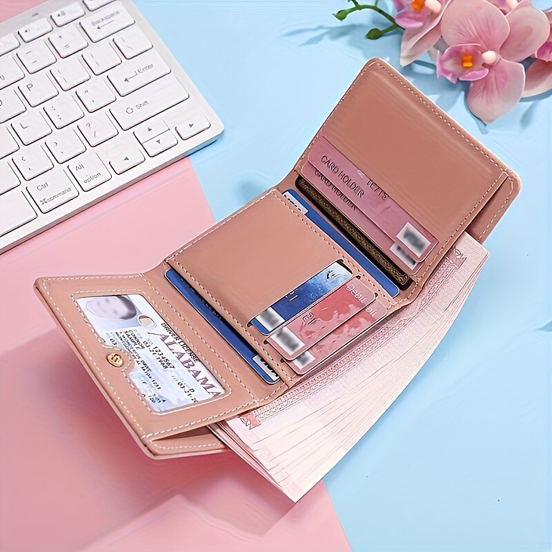 Mini kratki novčanik s uzorkom kawaii medvjeda, trostruka torbica za novčiće, jednobojni držač za kreditnu karticu