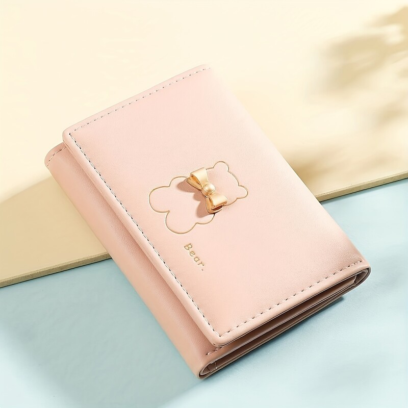 Mini kratki novčanik s uzorkom kawaii medvjeda, trostruka torbica za novčiće, jednobojni držač za kreditnu karticu