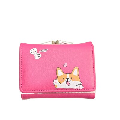Portofel scurt cu model de cățeluș Kawaii, poșetă drăguță cu monede, suport pentru carduri de credit la modă