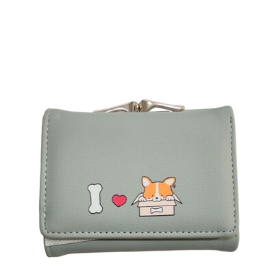 Portofel scurt cu model de cățeluș Kawaii, poșetă drăguță cu monede, suport pentru carduri de credit la modă