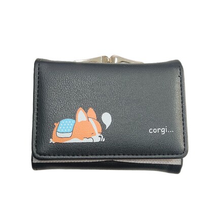 Portofel scurt cu model de cățeluș Kawaii, poșetă drăguță cu monede, suport pentru carduri de credit la modă