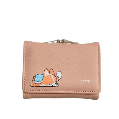 Portofel scurt cu model de cățeluș Kawaii, poșetă drăguță cu monede, suport pentru carduri de credit la modă