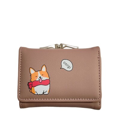 Portofel scurt cu model de cățeluș Kawaii, poșetă drăguță cu monede, suport pentru carduri de credit la modă