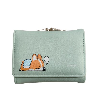 Portofel scurt cu model de cățeluș Kawaii, poșetă drăguță cu monede, suport pentru carduri de credit la modă