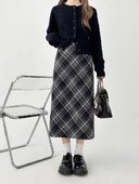 Deeptown Preppy stilska karirana suknja Vintage ženske vunene modne duge suknje Retro ležerna jesen zima midi suknja Slim Up A kroja