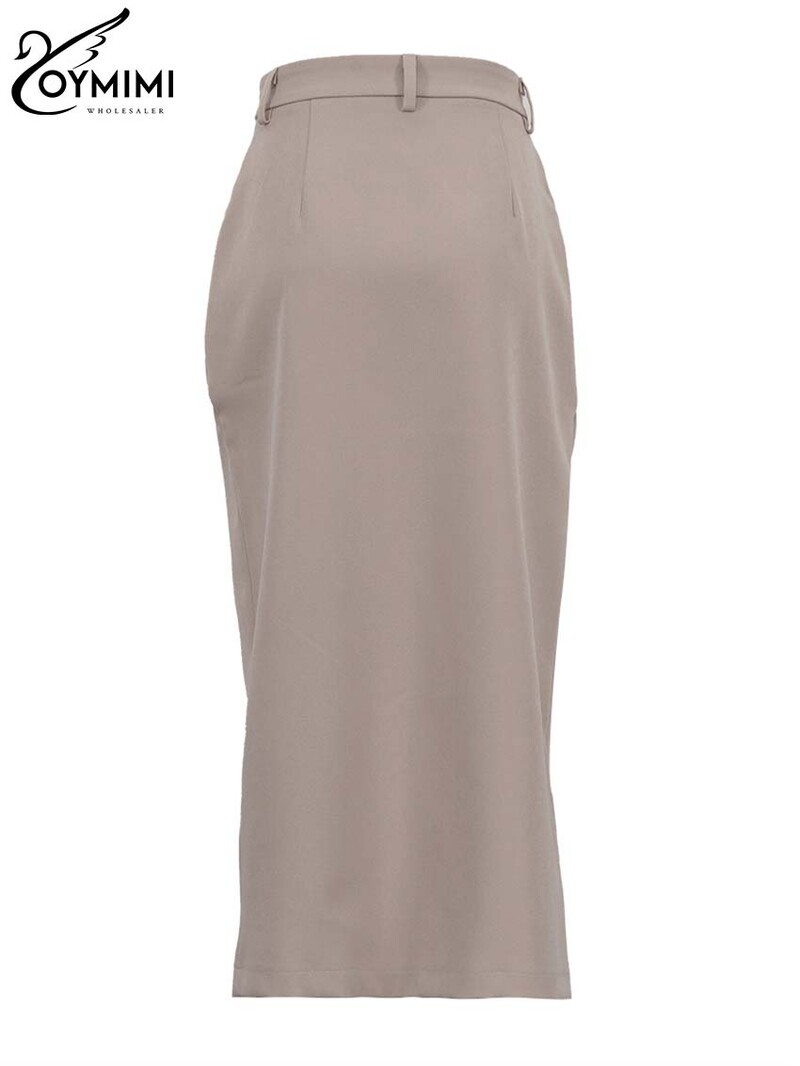 Oymimi Fusta elegantă kaki cu fermoar pentru femei, la modă, cu talie înaltă, până la glezne, fustă ocazională dreaptă, solidă, îmbrăcăminte pentru femei