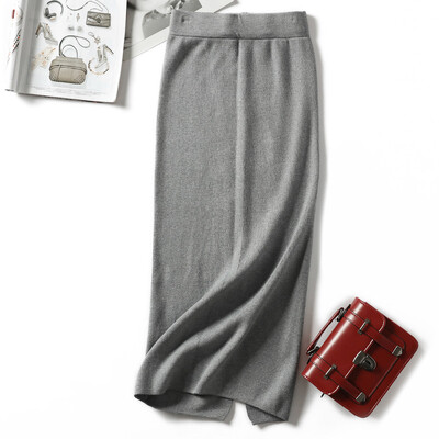 HLBCBG Ženska pencil suknja od kašmira do koljena Jesen Zima Ženska debela midi džemper suknja Seksi suknja uz rub s podijeljenim leđima