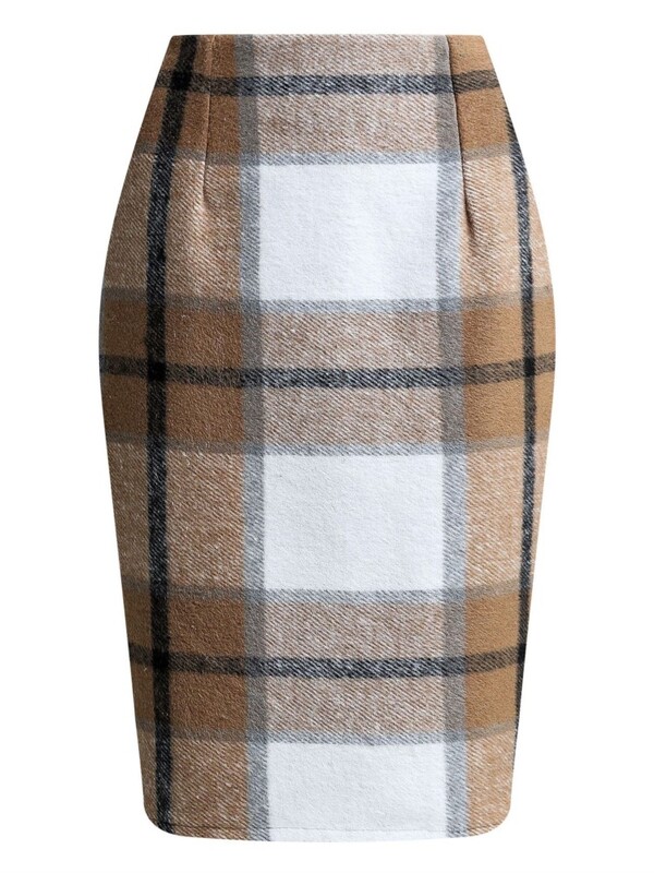 Fusta creion elegantă cu imprimeu în carouri pentru femei, la modă, toamnă, iarnă, talie înaltă, periată, fustă casual vintage, pentru femei