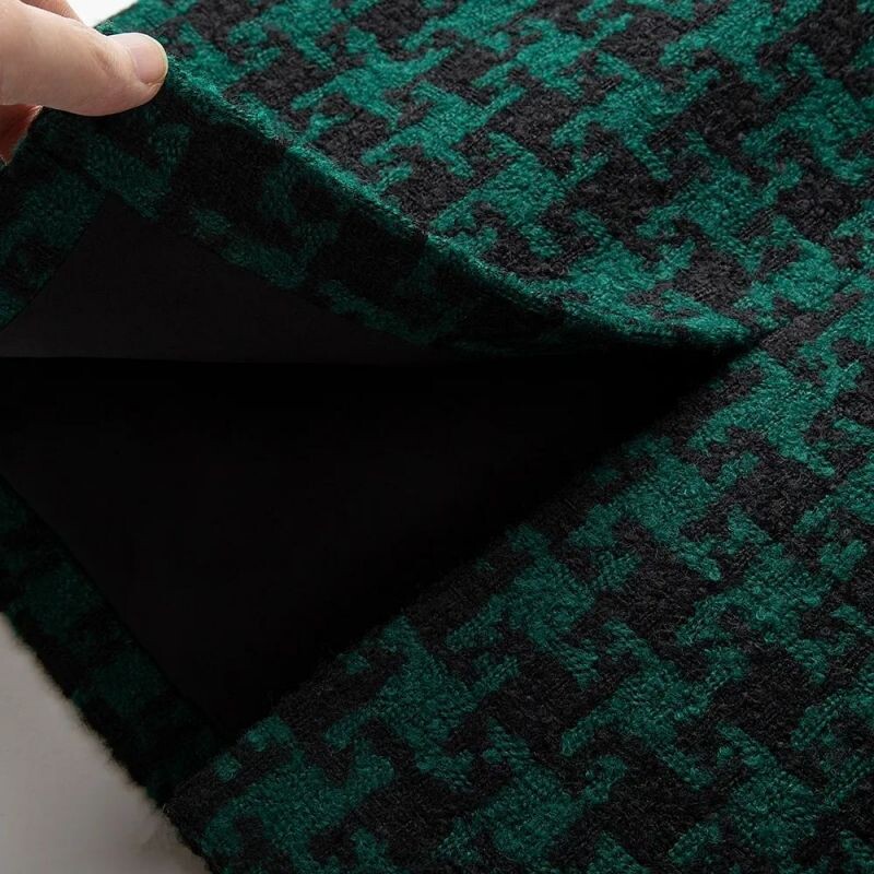 Fusta de damă din lână tricotată cu talie înaltă în carouri verde cu picioare de hâine Fuste lungi până la genunchi pentru îmbrăcăminte pentru femei Moda 2024