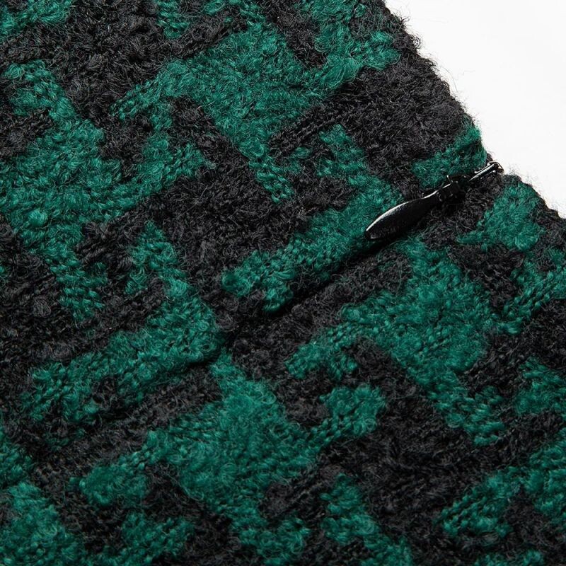 Fusta de damă din lână tricotată cu talie înaltă în carouri verde cu picioare de hâine Fuste lungi până la genunchi pentru îmbrăcăminte pentru femei Moda 2024