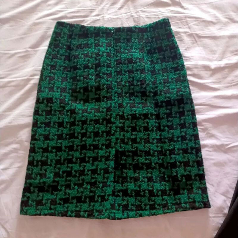 Fusta de damă din lână tricotată cu talie înaltă în carouri verde cu picioare de hâine Fuste lungi până la genunchi pentru îmbrăcăminte pentru femei Moda 2024
