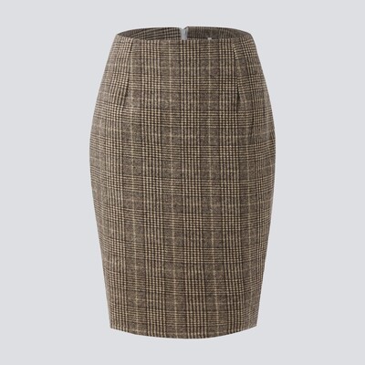 Temperamendi ruuduline pliiatsseelik naistele sügistalv kõrge vöökohaga põlvedeni villane Vintage Bodycon villane lukuga seelik