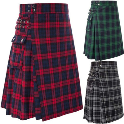 Meeste lühike seelik Traditsiooniline Highland Tartan Praktiline Kilt Meeste Seelik Vintage Kilt Scotland Gothic Punk Fashion Kendo tasku