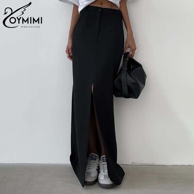 Oymimi Fuste drepte elegante, kaki, pentru femei, ocazional, cu talie înaltă, cu buzunare, fuste Streetwear, la modă, fustă nouă până la podea