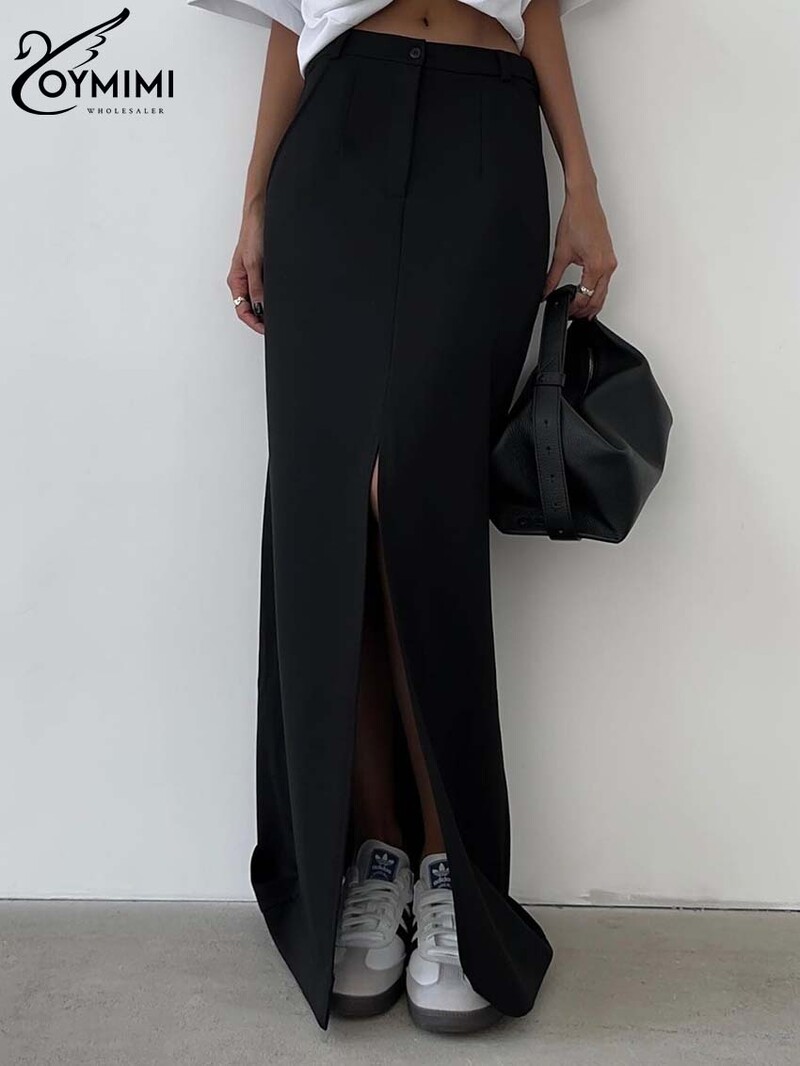 Oymimi Fuste drepte elegante, kaki, pentru femei, ocazional, cu talie înaltă, cu buzunare, fuste Streetwear, la modă, fustă nouă până la podea