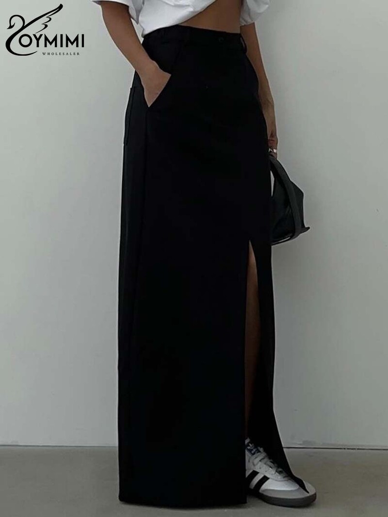 Oymimi Fuste drepte elegante, kaki, pentru femei, ocazional, cu talie înaltă, cu buzunare, fuste Streetwear, la modă, fustă nouă până la podea