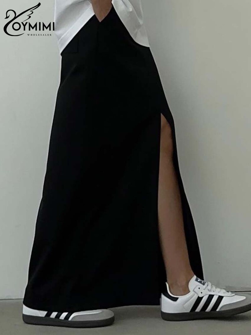 Oymimi Fuste drepte elegante, kaki, pentru femei, ocazional, cu talie înaltă, cu buzunare, fuste Streetwear, la modă, fustă nouă până la podea