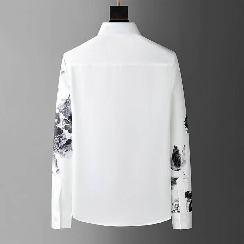Cămașă casual subțire pentru bărbați, cu mâneci lungi și pictură cu cerneală, un nou brand la modă, cămașă casual business de modă pentru bărbați