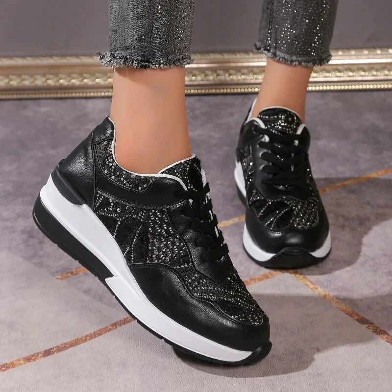 Sieviešu apavi 2024. gada rudens sieta sieviešu vulkanizēti apavi āra mežģīnēm, ikdienas kedas sieviešu apaļas purngala platformas kurpes Zapatos