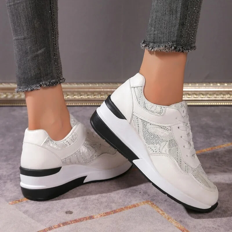 Sieviešu apavi 2024. gada rudens sieta sieviešu vulkanizēti apavi āra mežģīnēm, ikdienas kedas sieviešu apaļas purngala platformas kurpes Zapatos