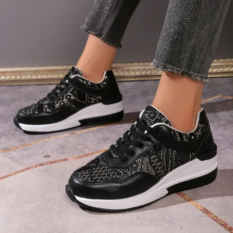 Sieviešu apavi 2024. gada rudens sieta sieviešu vulkanizēti apavi āra mežģīnēm, ikdienas kedas sieviešu apaļas purngala platformas kurpes Zapatos