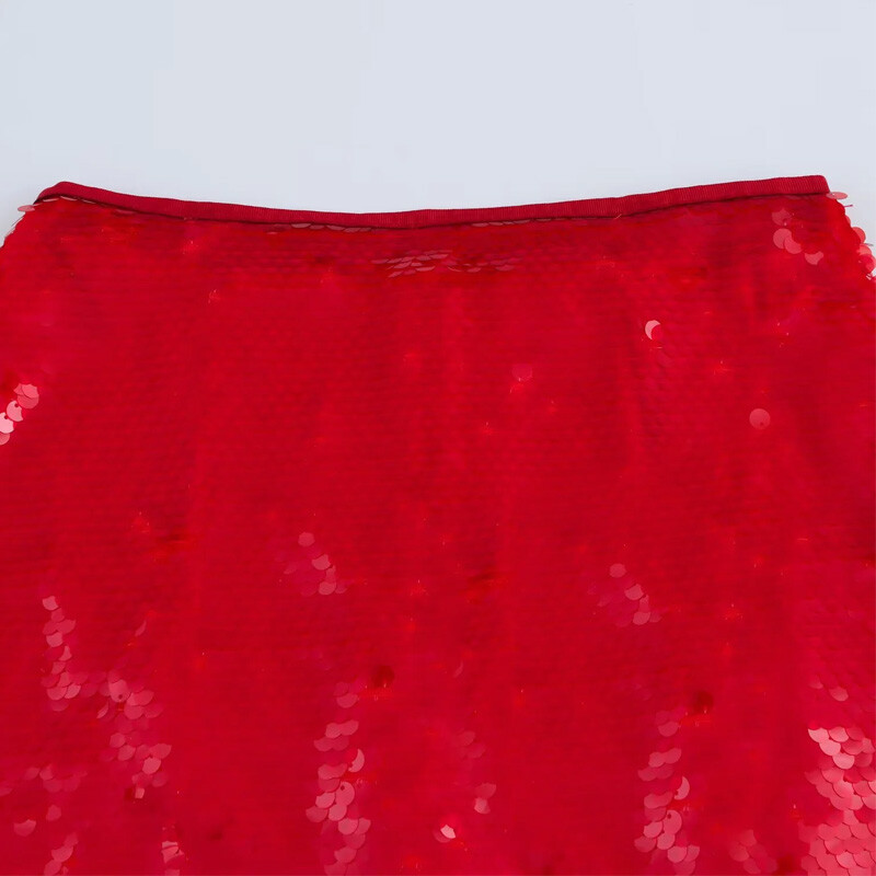 TRAF suknje za žene Crvena duga suknja Ženska suknja visokog struka sa sjajnim šljokicama Modna party Elegantne ženske suknje Midi pencil suknja