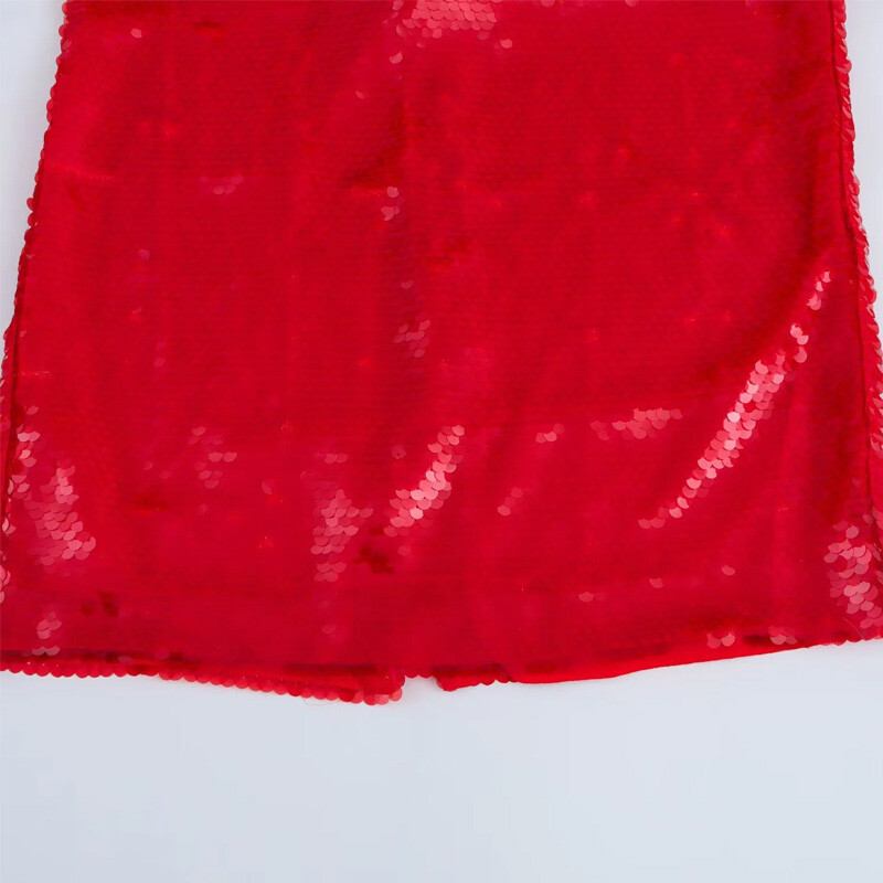 TRAF suknje za žene Crvena duga suknja Ženska suknja visokog struka sa sjajnim šljokicama Modna party Elegantne ženske suknje Midi pencil suknja