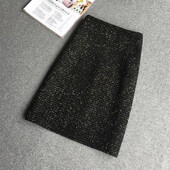 2024 Nouă Moda Toamnă Iarnă Fusta Tweed Lână în carouri Talie înaltă Fese subțire Fuste scurte A-line Midi Femei C176