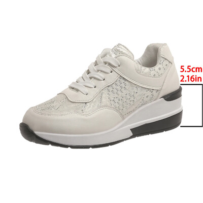 Pantofi de exterior pentru femei, 2024, pantofi vulcanizați, cu plasă de mărime mare, pantofi pentru femei, pantofi pentru femei, cu vârf rotund, cu șireturi, cu platformă, pantofi casual pentru femei