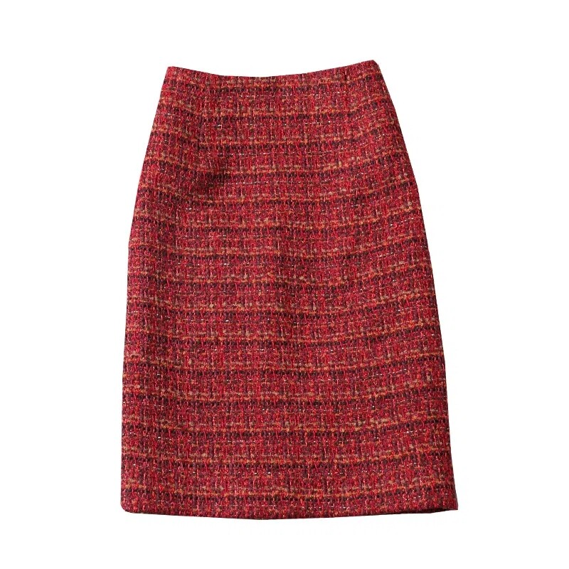 Fuste de lână în carouri cu talie înaltă de epocă, pentru femei, toamnă iarnă 2023, fuste midi subțiri, pachet de șold, falde ajustate pentru femei.