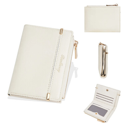 Portofel scurt de modă pentru femei Poșeta de doamnă pentru femei Suport card Portofel mic pentru femei Poșeta alb-crem Mini clutch pentru fată