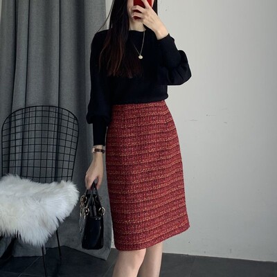 2024 Femei Toamna Iarnă Nouă Fusta în carouri cu talie înaltă Femeii Split Slim Pachet Fuste de șold Doamnelor Midi Fusta lungă de lână B397