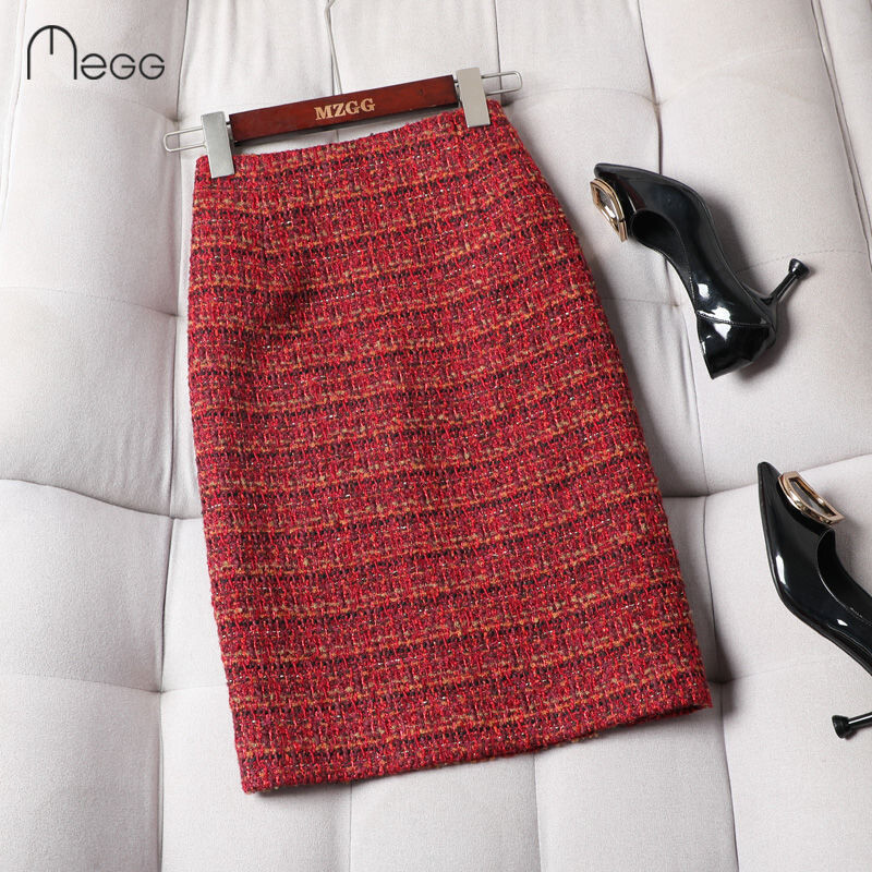 2024 Femei Toamna Iarnă Nouă Fusta în carouri cu talie înaltă Femeii Split Slim Pachet Fuste de șold Doamnelor Midi Fusta lungă de lână B397