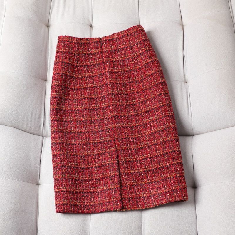 2024 Femei Toamna Iarnă Nouă Fusta în carouri cu talie înaltă Femeii Split Slim Pachet Fuste de șold Doamnelor Midi Fusta lungă de lână B397