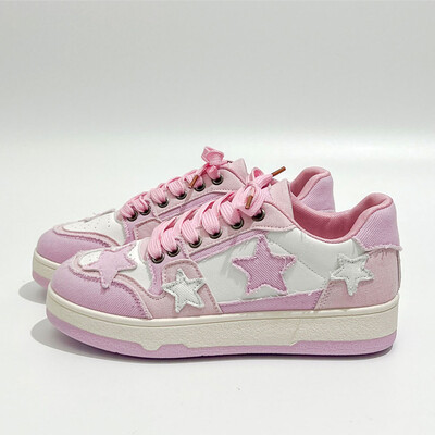 2024 Дамски ежедневни маратонки Дамски обувки за скейт в черно, розово пачуърк Нехлъзгащи се леки плоски маратонки