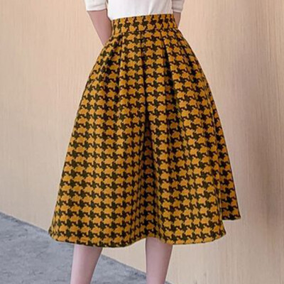 Matakawa карирани вълнени поли за жени Ретро елегантна есен зима корейска мода Faldas Mujer A-line контрастен цвят дълга пола
