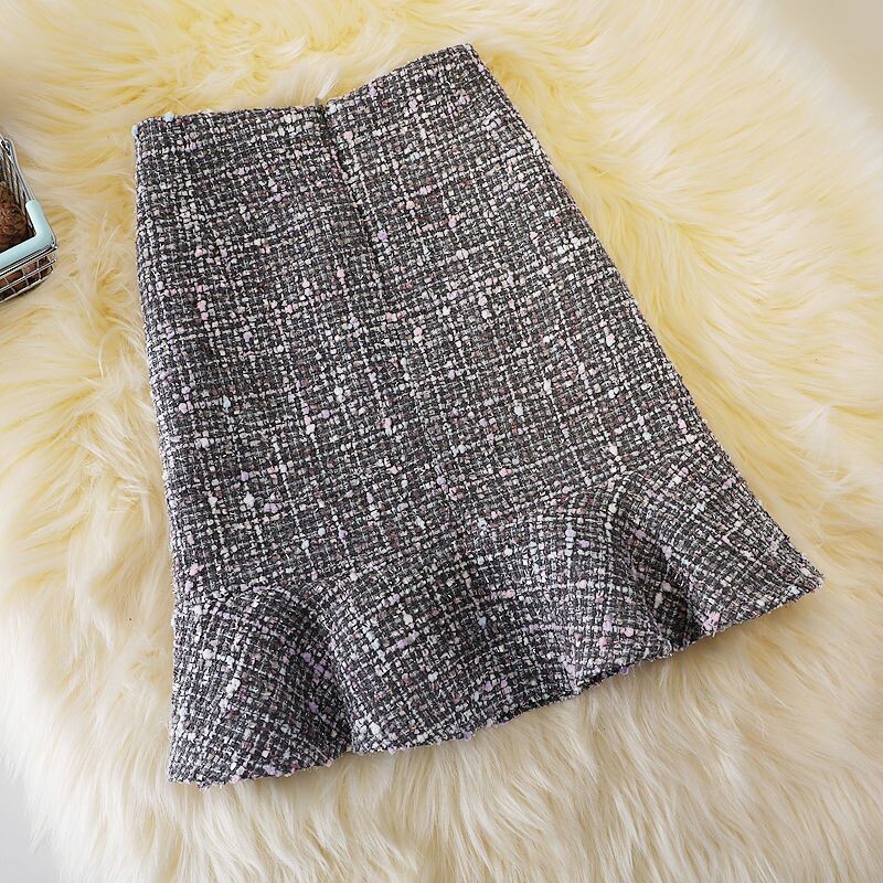 Mala mirisna karirana suknja ženska jesen i zima nova vunena riblja suknja modna ležerna suknja od tvida torba suknja na kukove.
