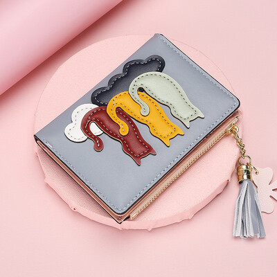 Portofel mic pentru femei din piele PU Portofele mini cu ciucuri pentru femei Poșeta de buzunar pentru monede de capacitate mare Suport coreean pentru carduri Geanta de bani