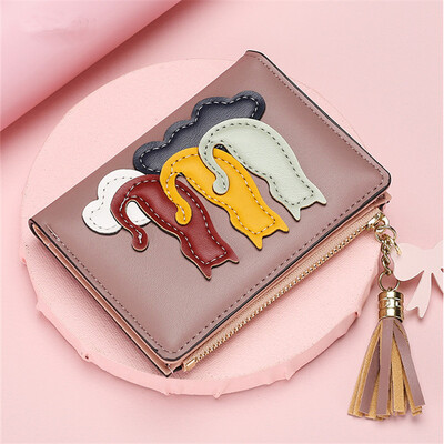 Portofel mic pentru femei din piele PU Portofele mini cu ciucuri pentru femei Poșeta de buzunar pentru monede de capacitate mare Suport coreean pentru carduri Geanta de bani